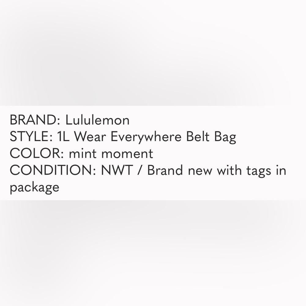 NWT Lululemon Everywhere Belt Bag 1L Mint Moment Crossbody Waist Bag Nylon - Picture 7 of 7